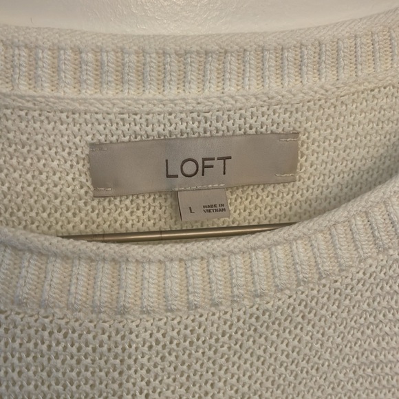 LOFT white knit drop shoulder women’s size Large L short sleeved sweater - Picture 2 of 7